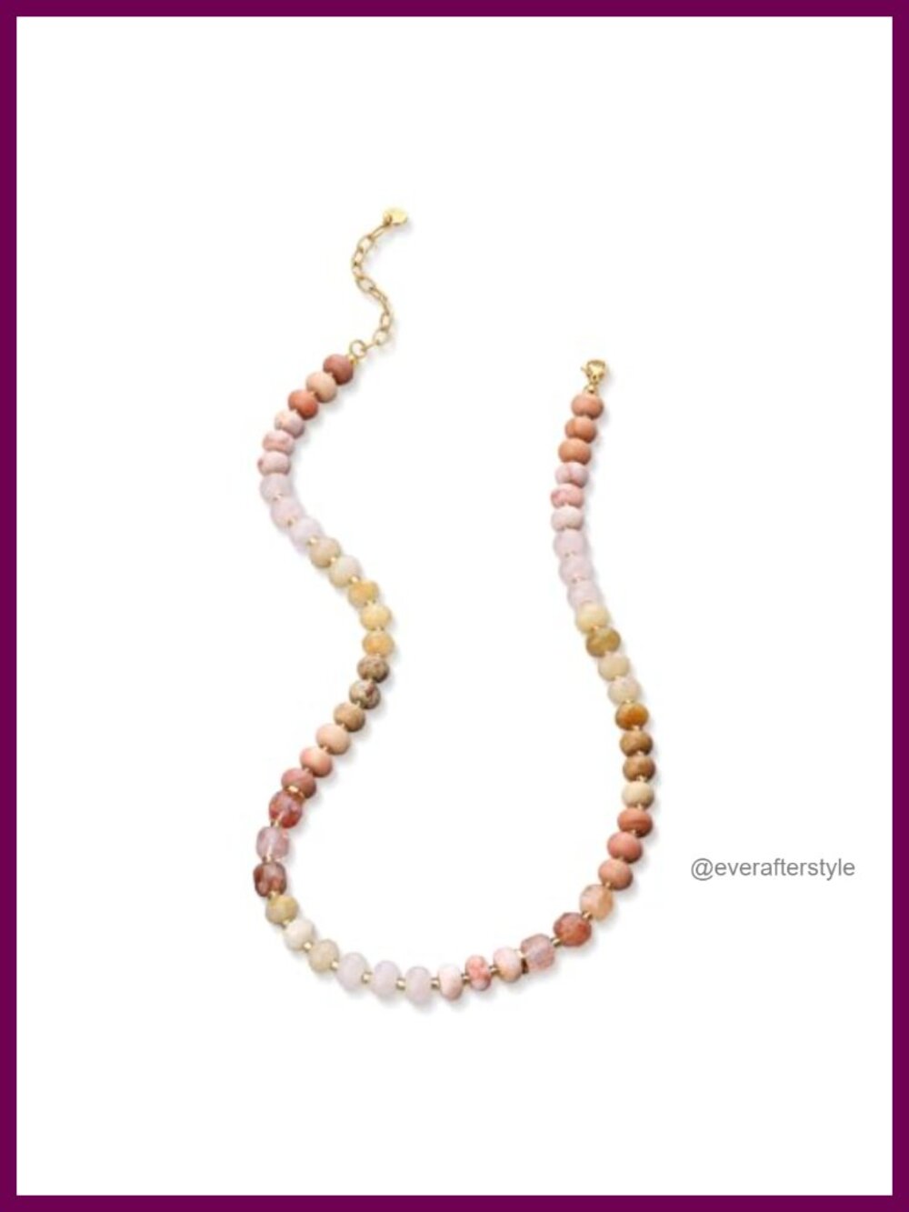 Gemstone Beaded Necklace 18K Gold Plated Stainless Steel Lobster Clasp